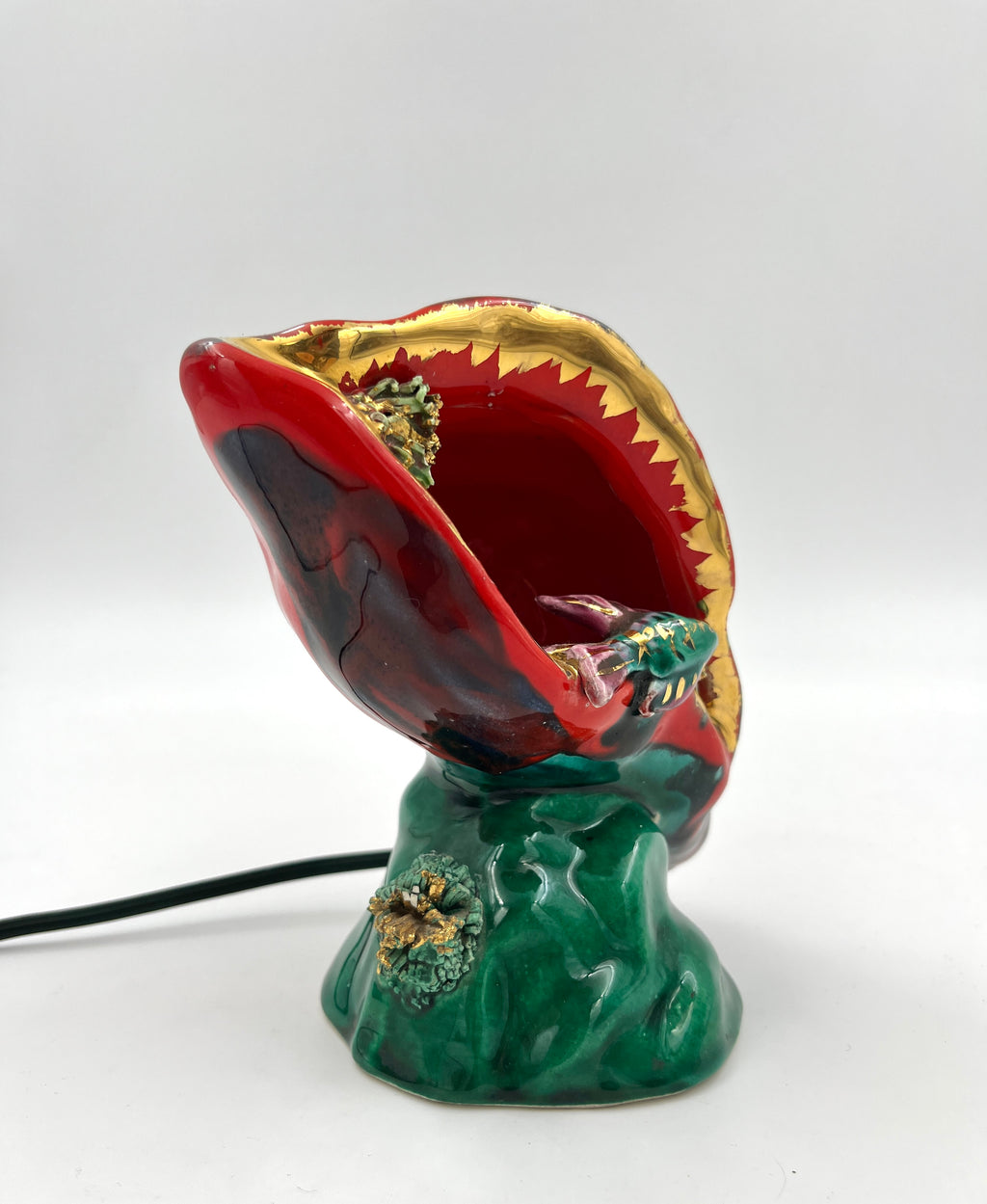 Vintage Vallauris Shell Lamp with Fish French Retro Ceramic Lamp