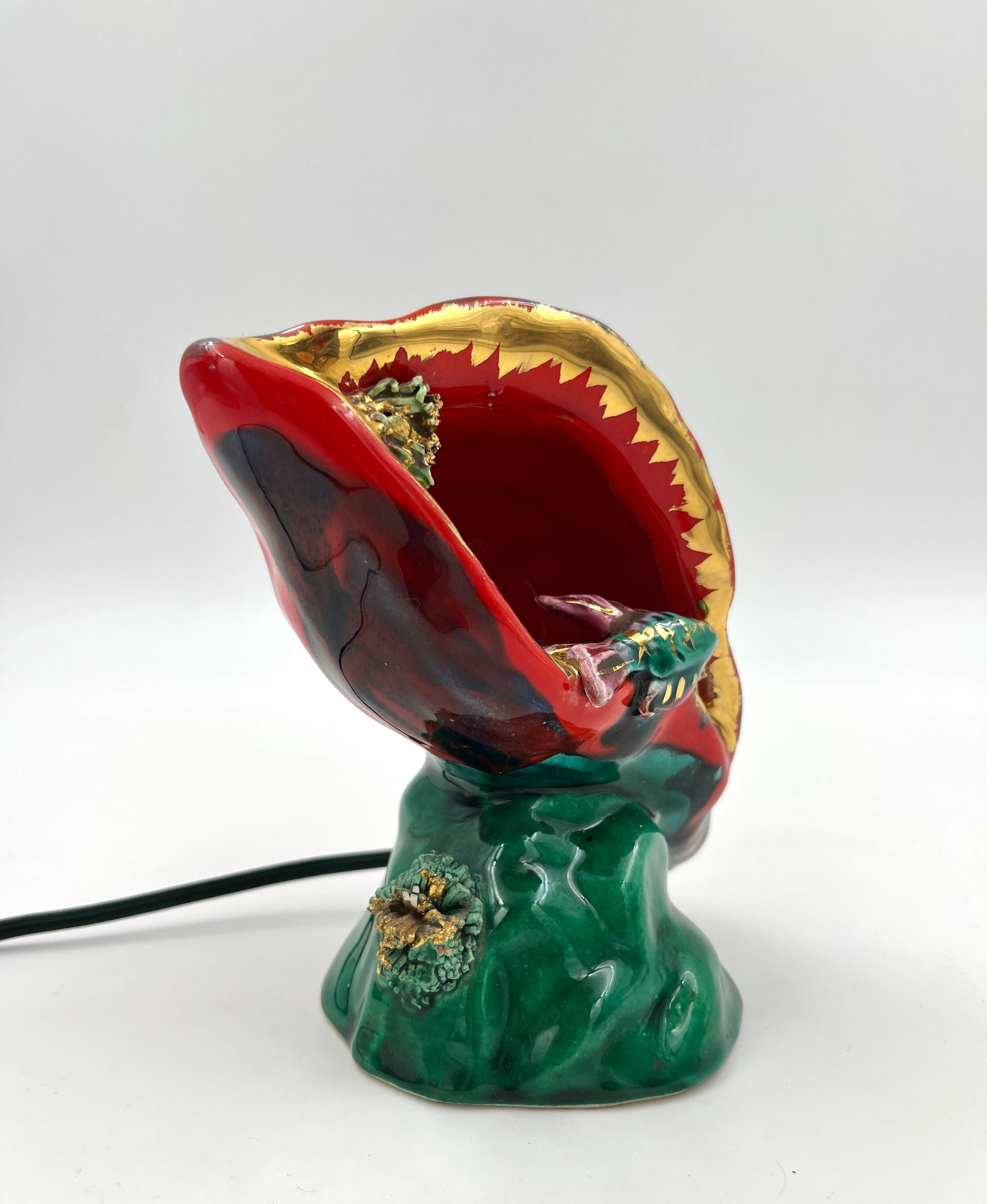 Vintage Vallauris Shell Lamp with Fish French Retro Ceramic Lamp