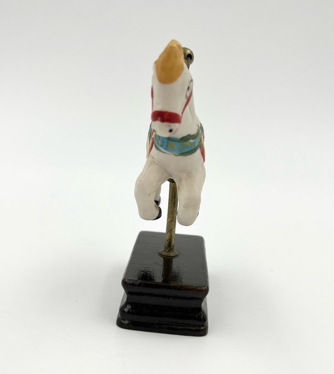 Vintage Carousel Horse Figurine on Wooden Base – Retro Miniature Decor