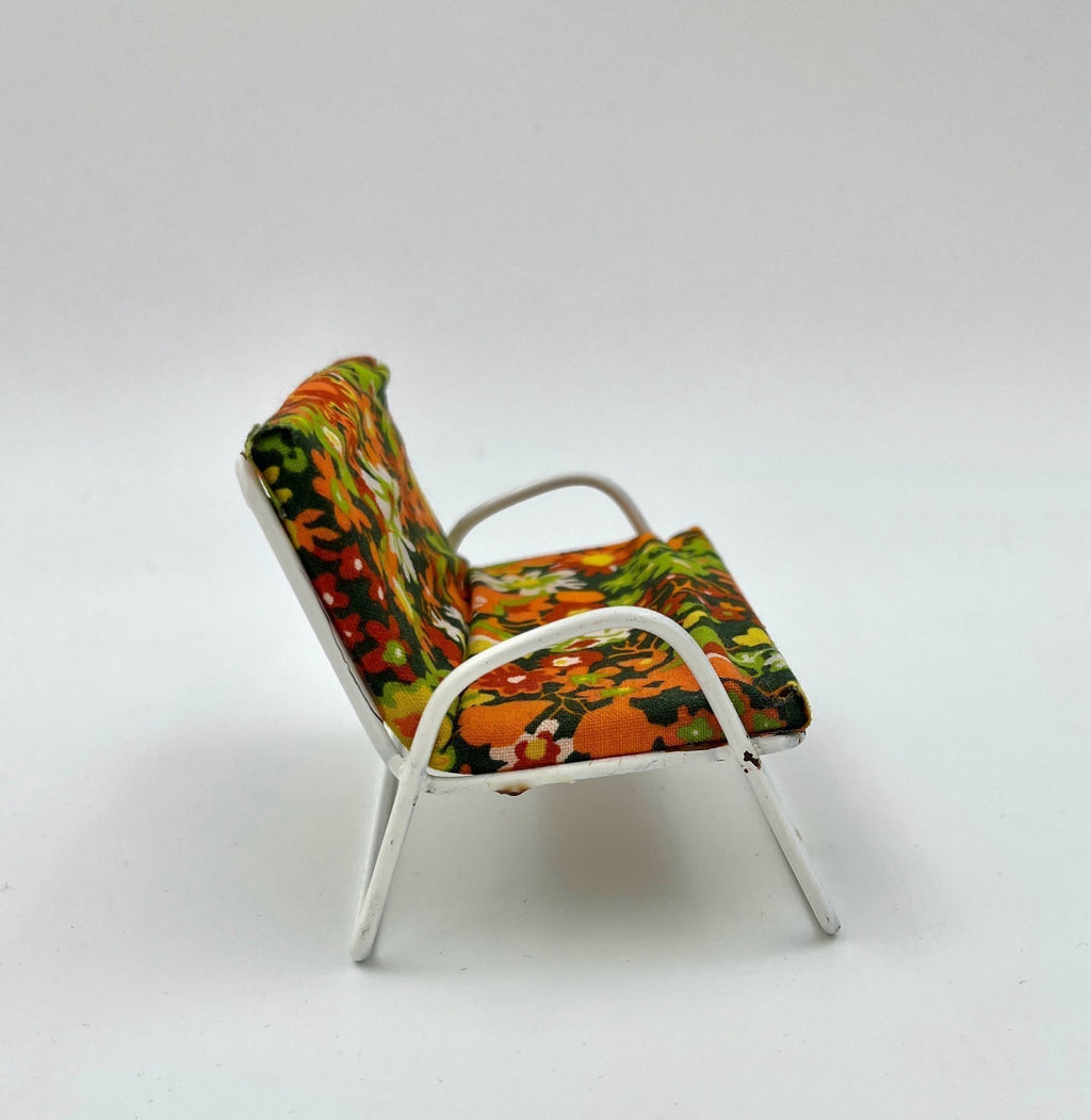 Vintage Dollhouse Furniture Set 1960s–70s – Sofa, Armchair & Table Flower Power Retro