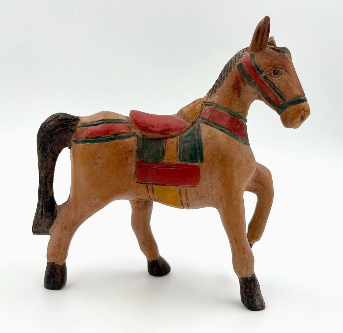 Vintage Hand-Painted Wooden Horse Figurine Retro Decor