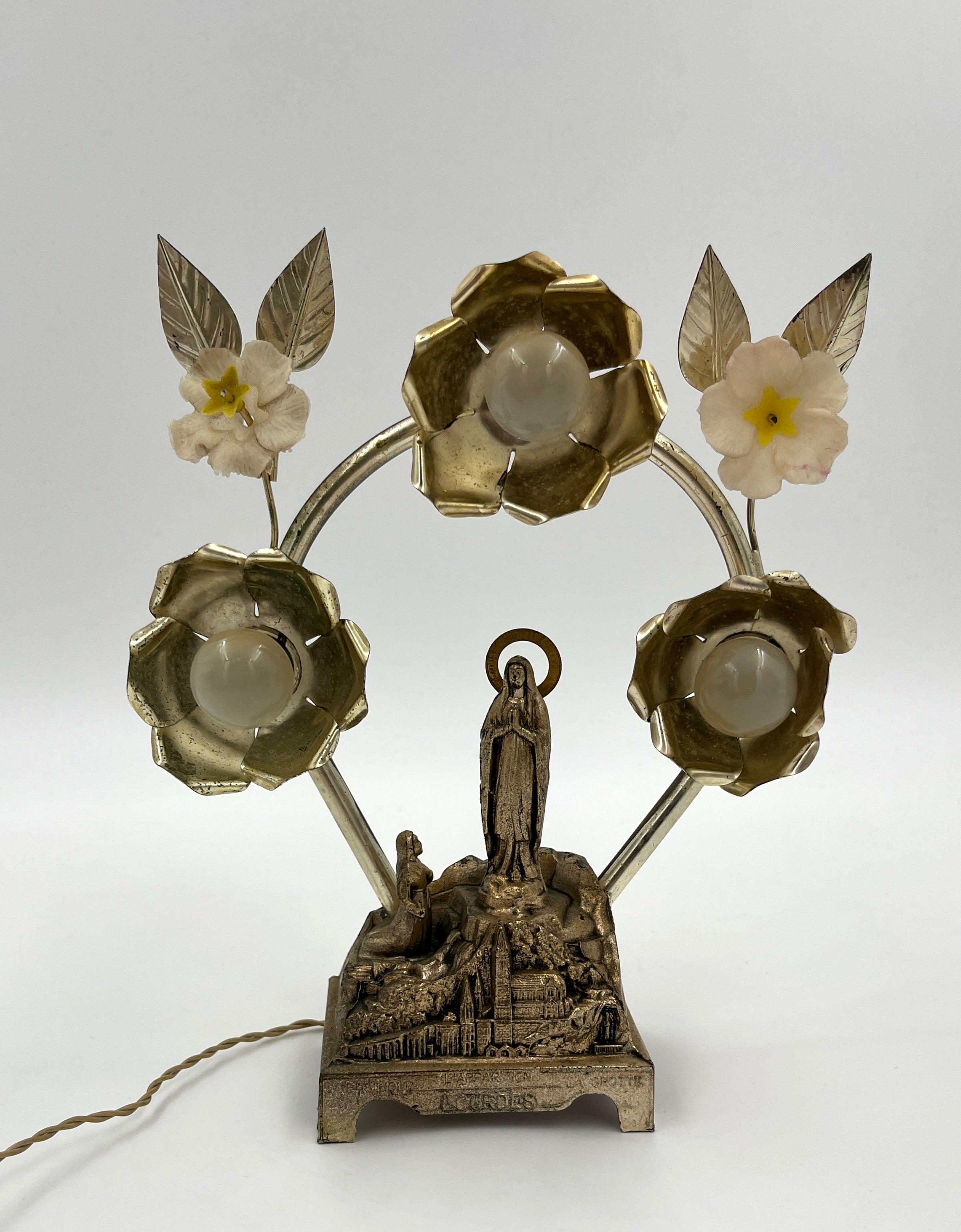 Vintage Lourdes Lamp with Music Box France/Switzerland, Mid-20th Century