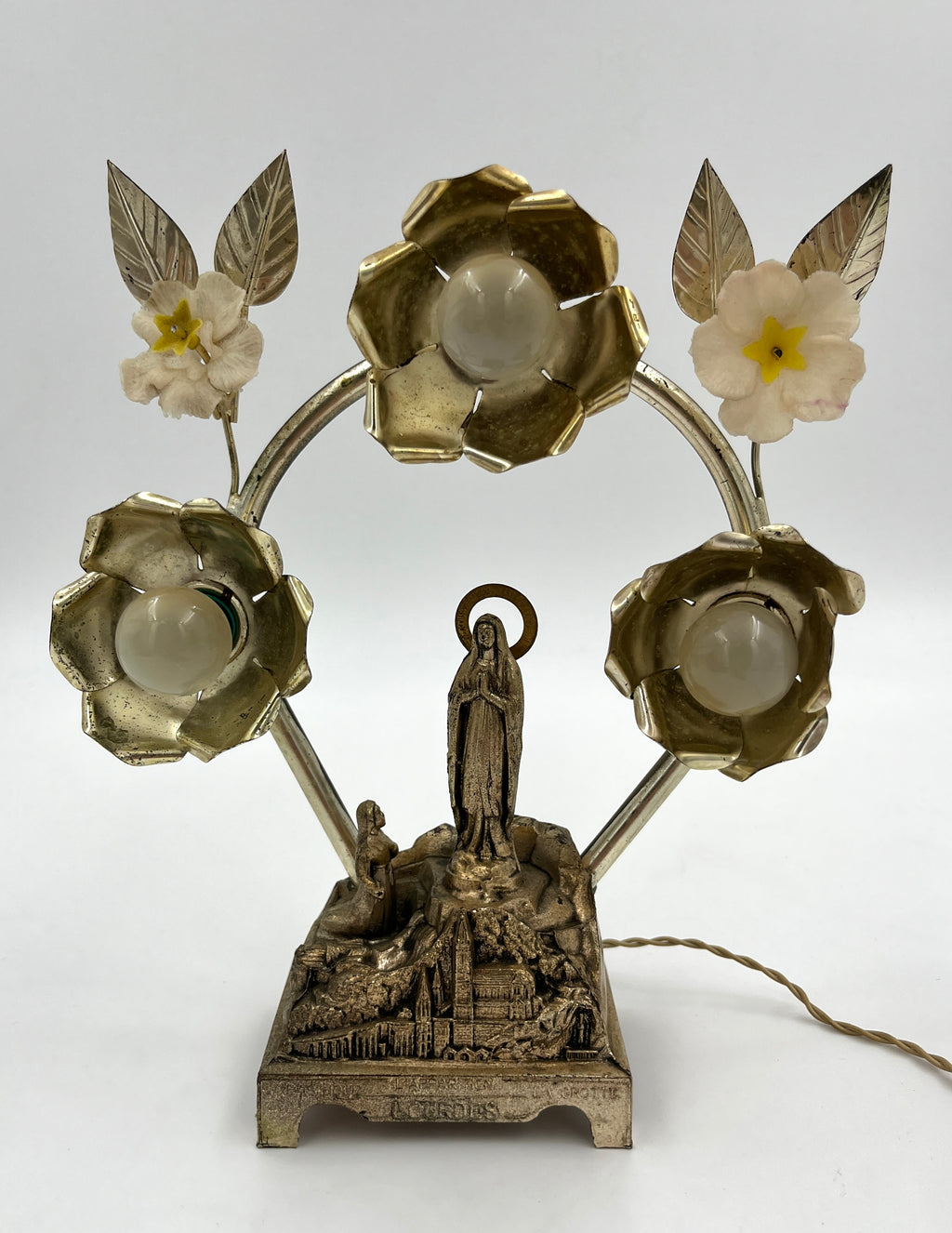 Vintage Lourdes Lamp with Music Box France/Switzerland, Mid-20th Century