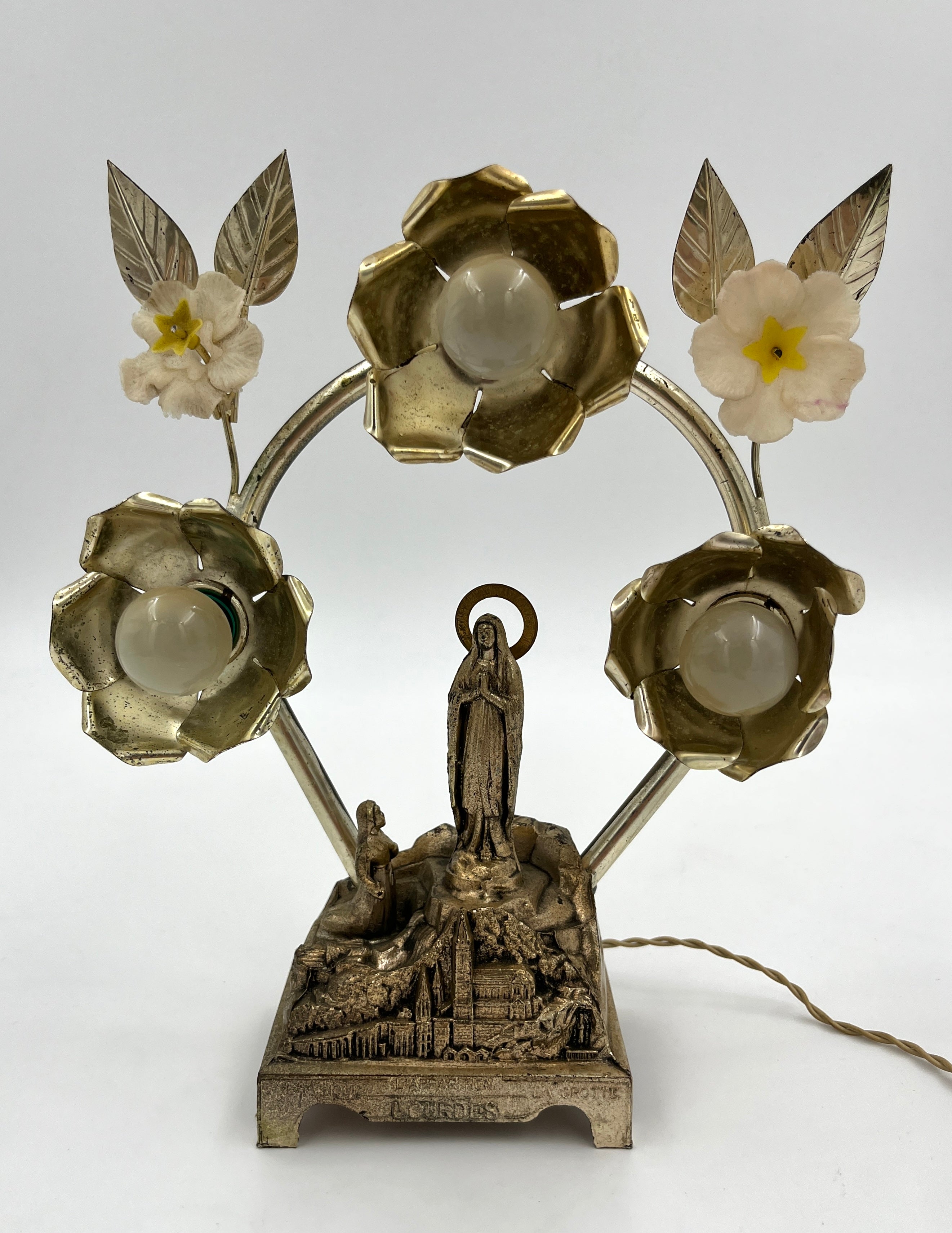 Vintage Lourdes Lamp with Music Box France/Switzerland, Mid-20th Century