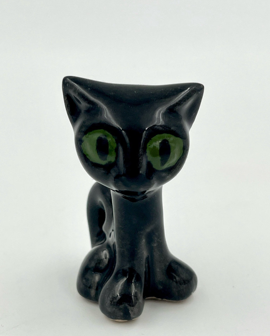 Vintage Black Ceramic Cats with Green Eyes – Mid Century Retro Cat Figurines
