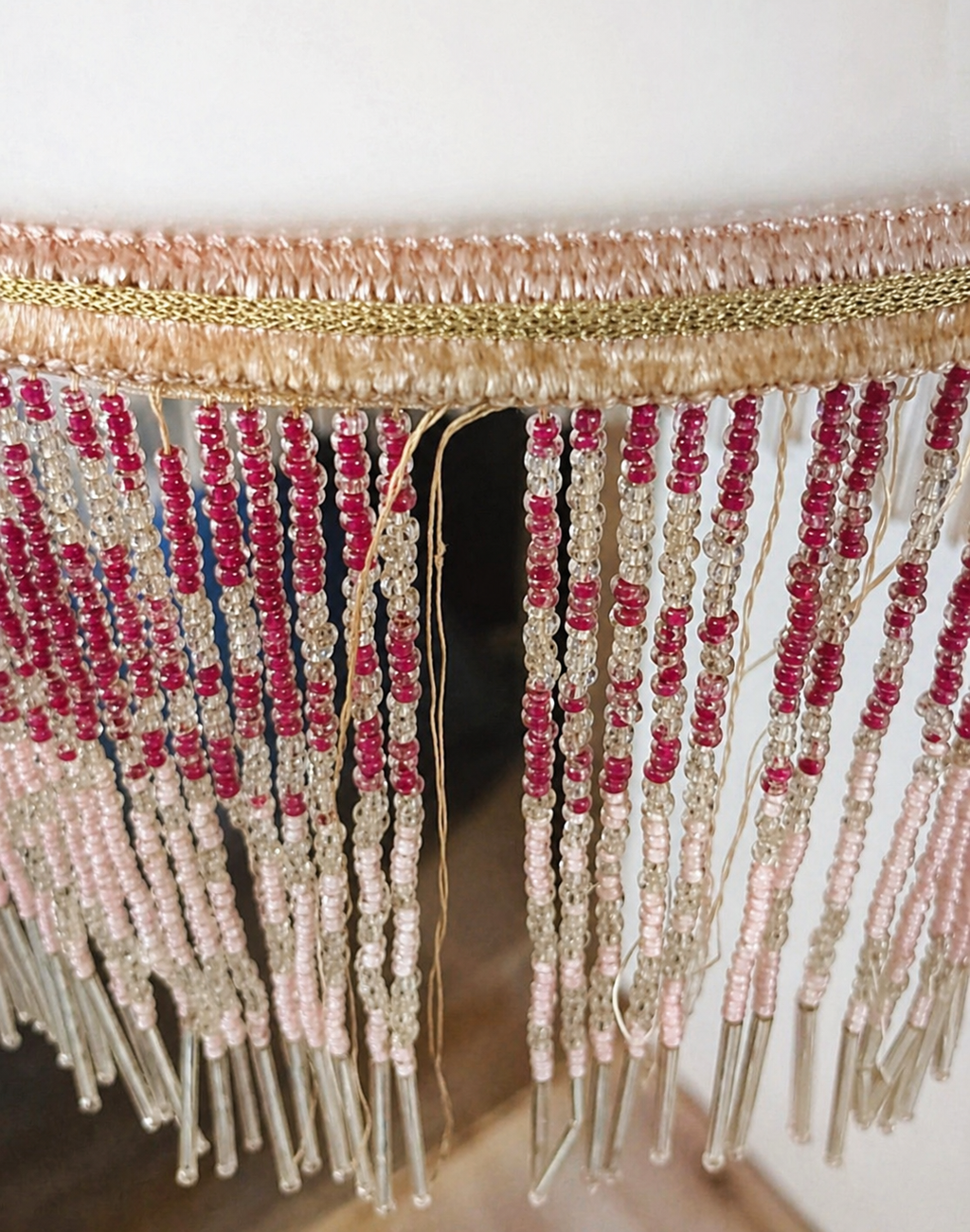 Antique Opaline Pendant Lamp with Beaded Fringe – Art Nouveau / Jugend Vintage Ceiling Light