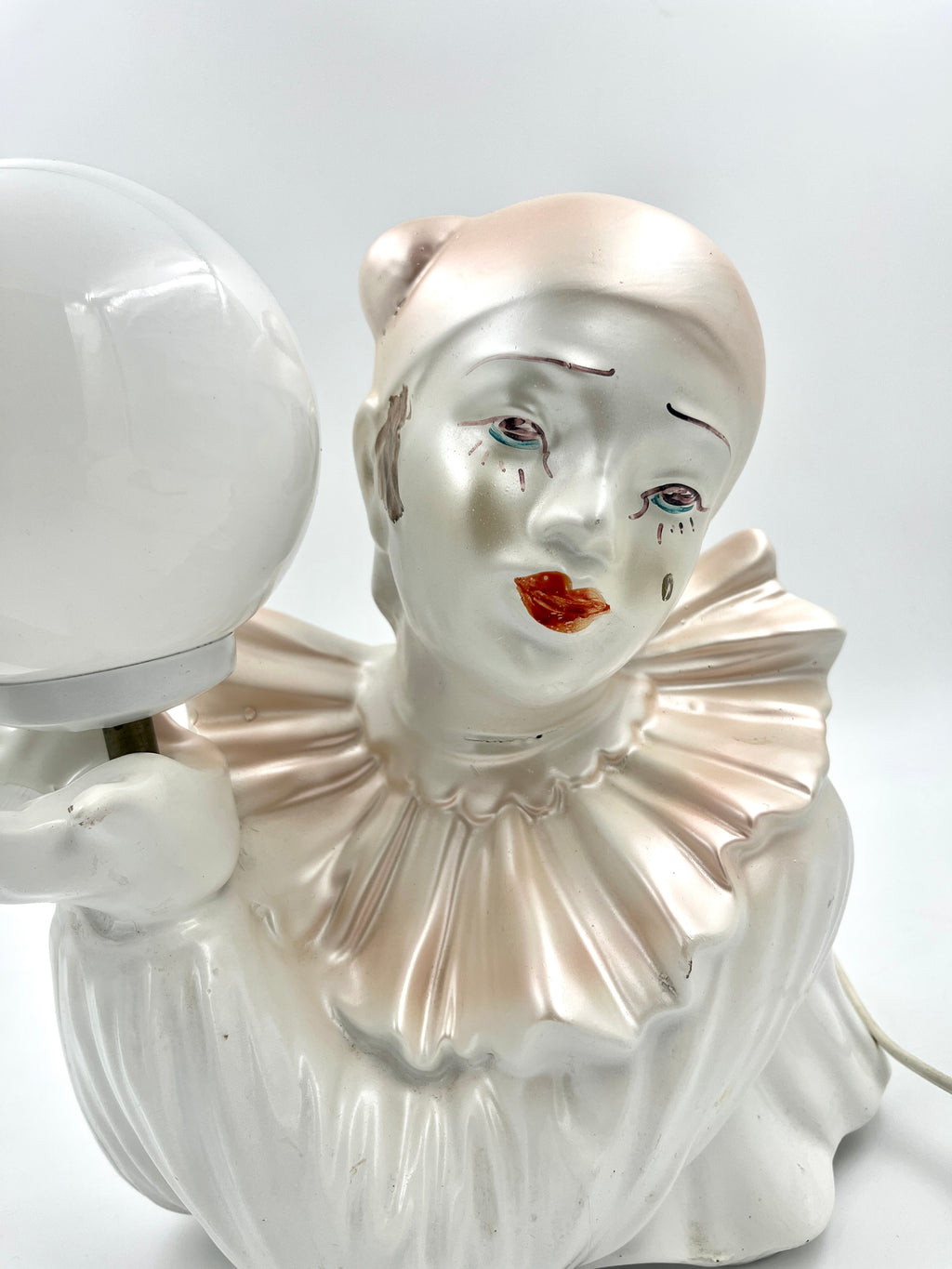 Vintage Pierrot Plastic Table Lamp  Retro Clown Lamp with Glass Globe 1970s 1980s