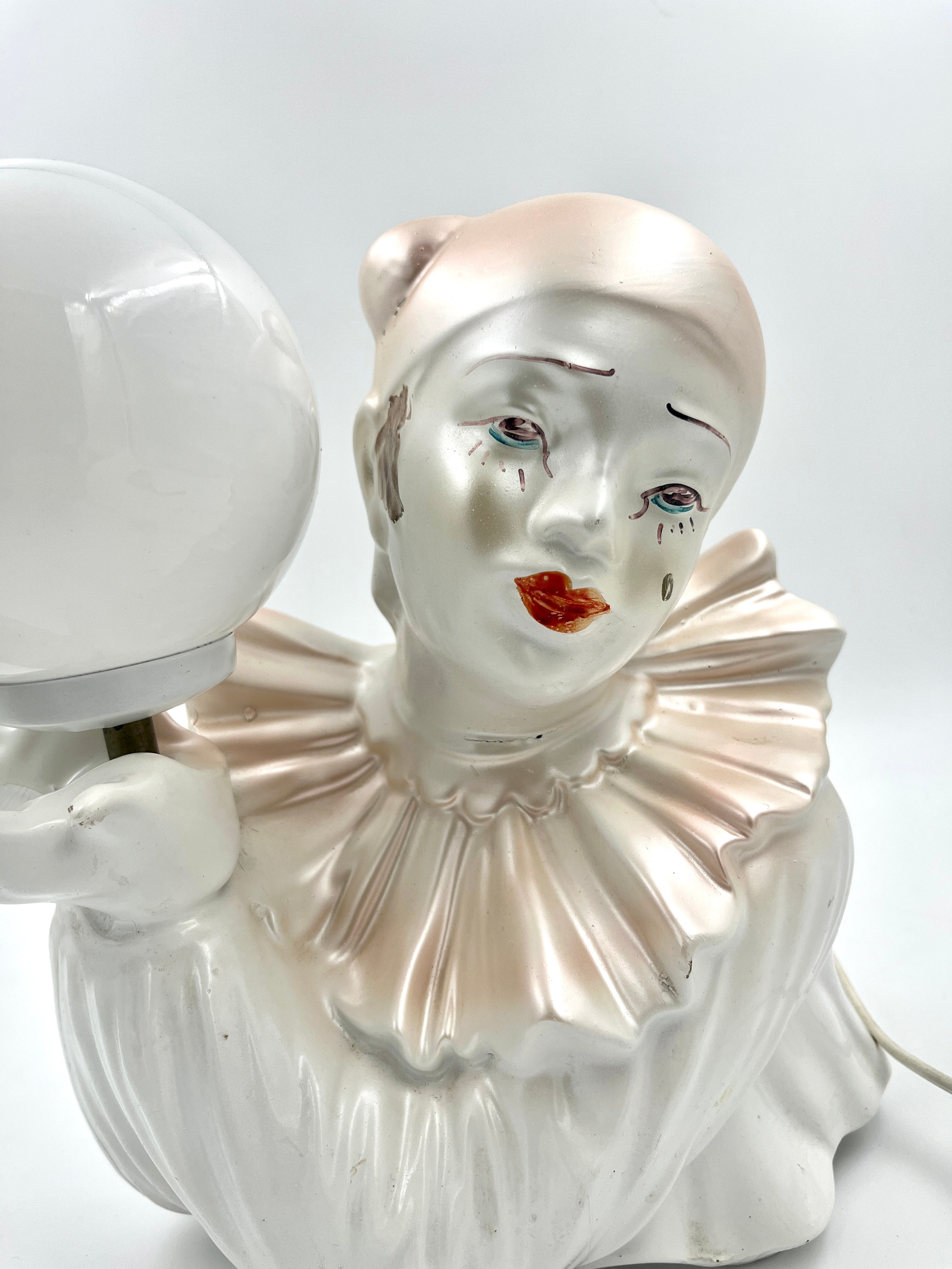 Vintage Pierrot Plastic Table Lamp  Retro Clown Lamp with Glass Globe 1970s 1980s
