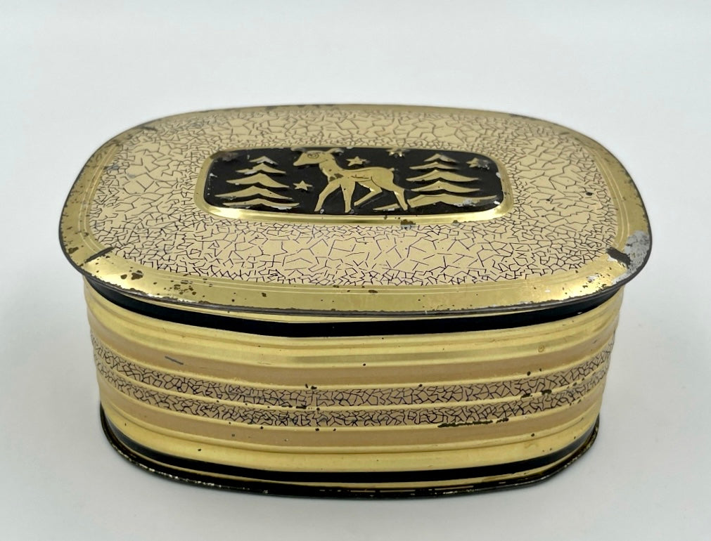 Vintage Art Deco Deer Tin Box – Retro Metal Storage