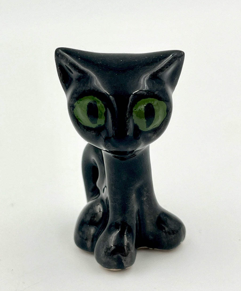 Vintage Black Ceramic Cats with Green Eyes – Mid Century Retro Cat Figurines