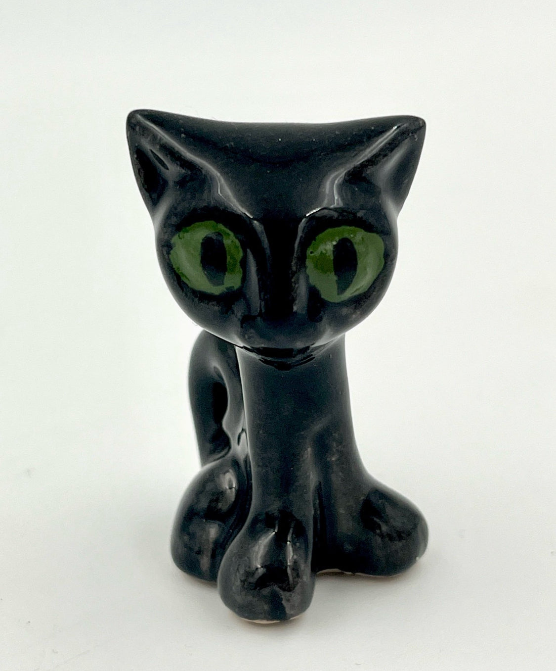 Vintage Black Ceramic Cats with Green Eyes – Mid Century Retro Cat Figurines