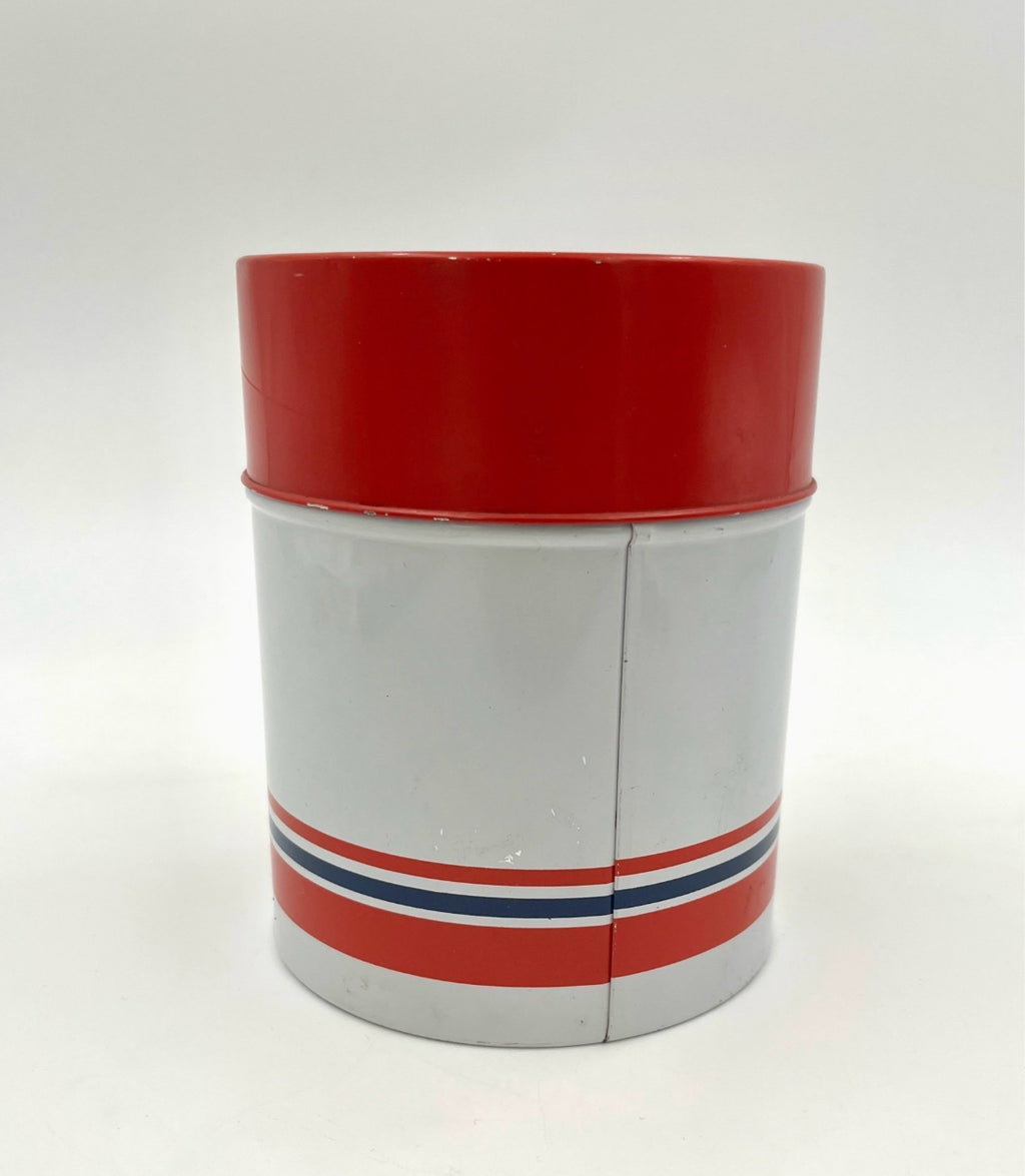 Vintage Tin Container with Red Lid – Retro Storage Jar 1970s