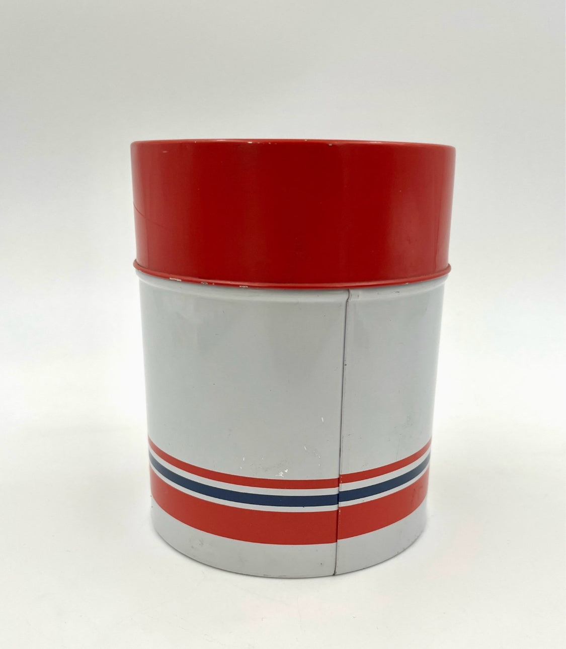 Vintage Tin Container with Red Lid – Retro Storage Jar 1970s