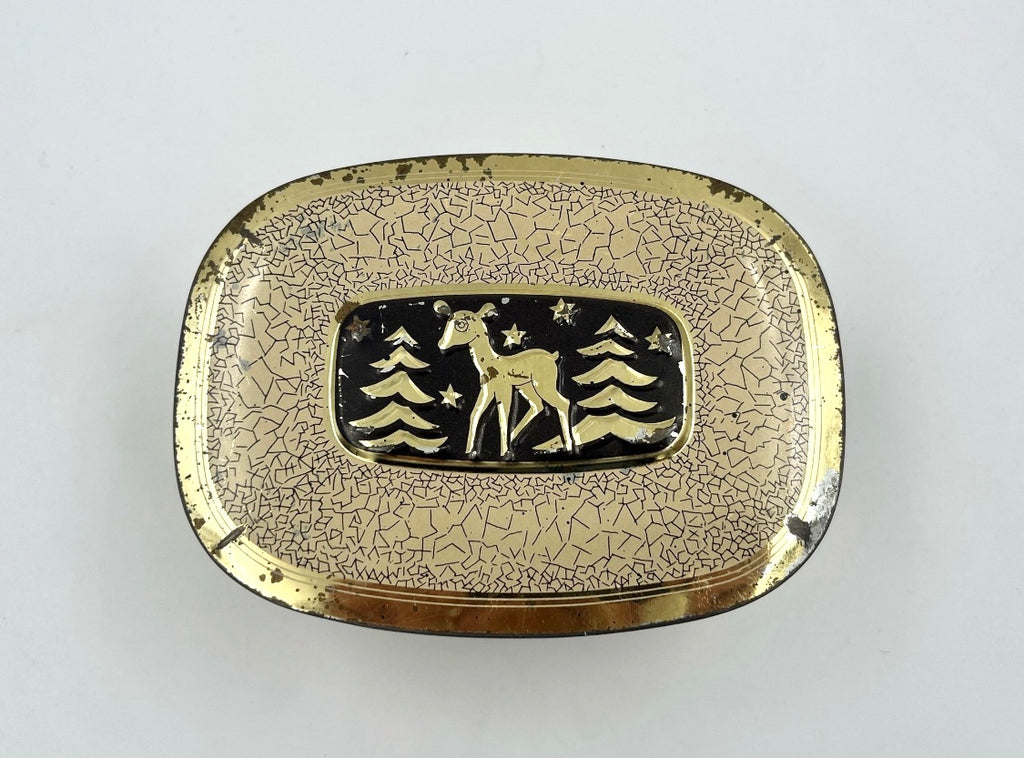 Vintage Art Deco Deer Tin Box – Retro Metal Storage