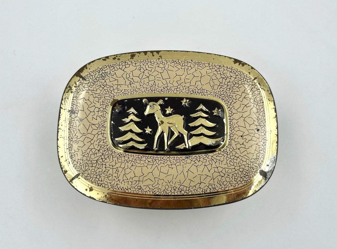 Vintage Art Deco Deer Tin Box – Retro Metal Storage