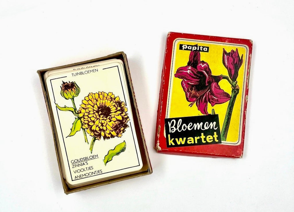 Vintage Papita Blomen Kwartet Card Game Floral Motif Retro