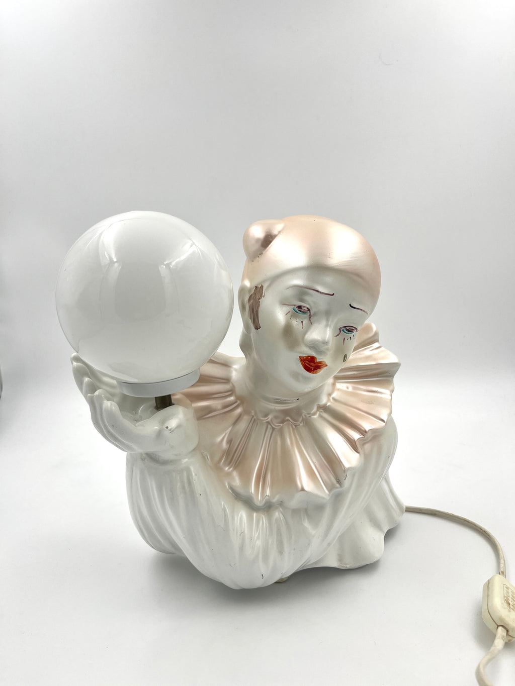 Vintage Pierrot Plastic Table Lamp  Retro Clown Lamp with Glass Globe 1970s 1980s