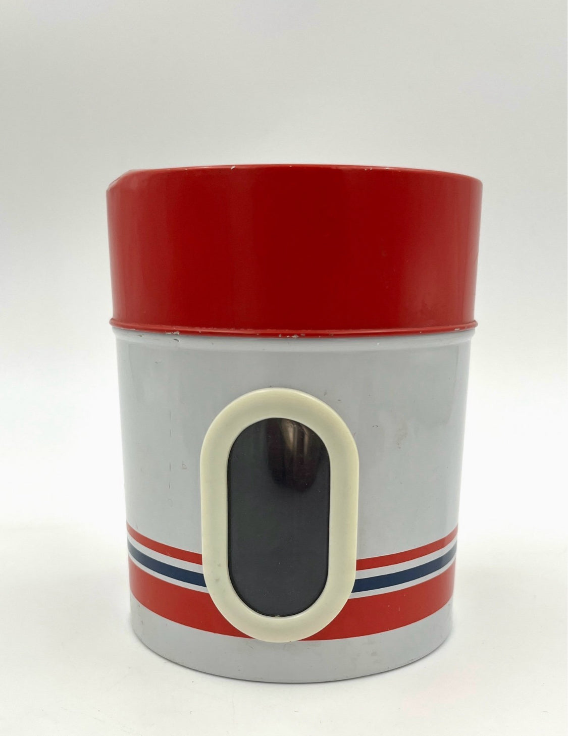 Vintage Tin Container with Red Lid – Retro Storage Jar 1970s