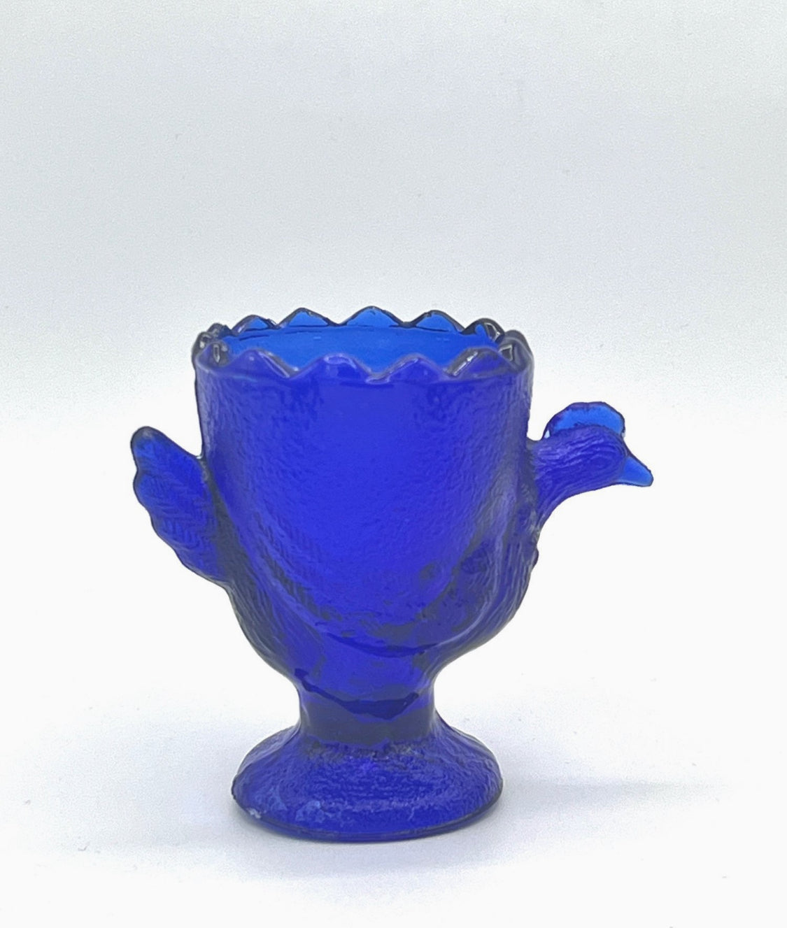 Vintage Cobalt Blue Pressed Glass Egg Cups – Bird Design