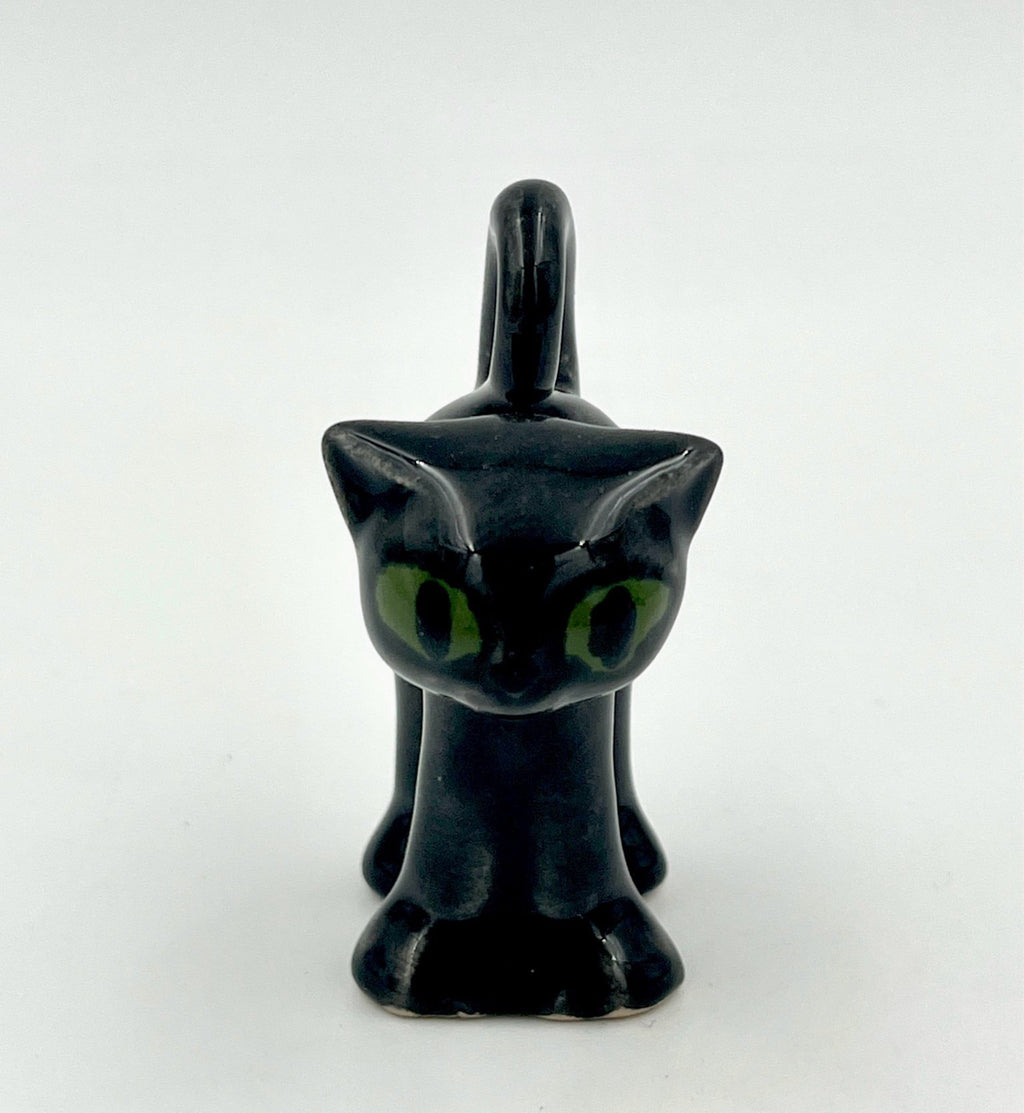 Vintage Black Ceramic Cats with Green Eyes – Mid Century Retro Cat Figurines