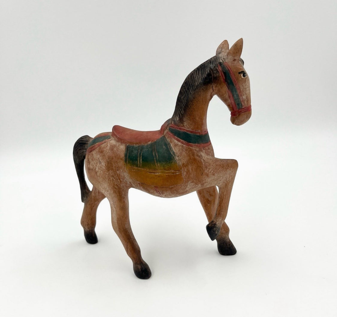 Vintage Hand-Painted Wooden Horse Figurine Folk Art Decor