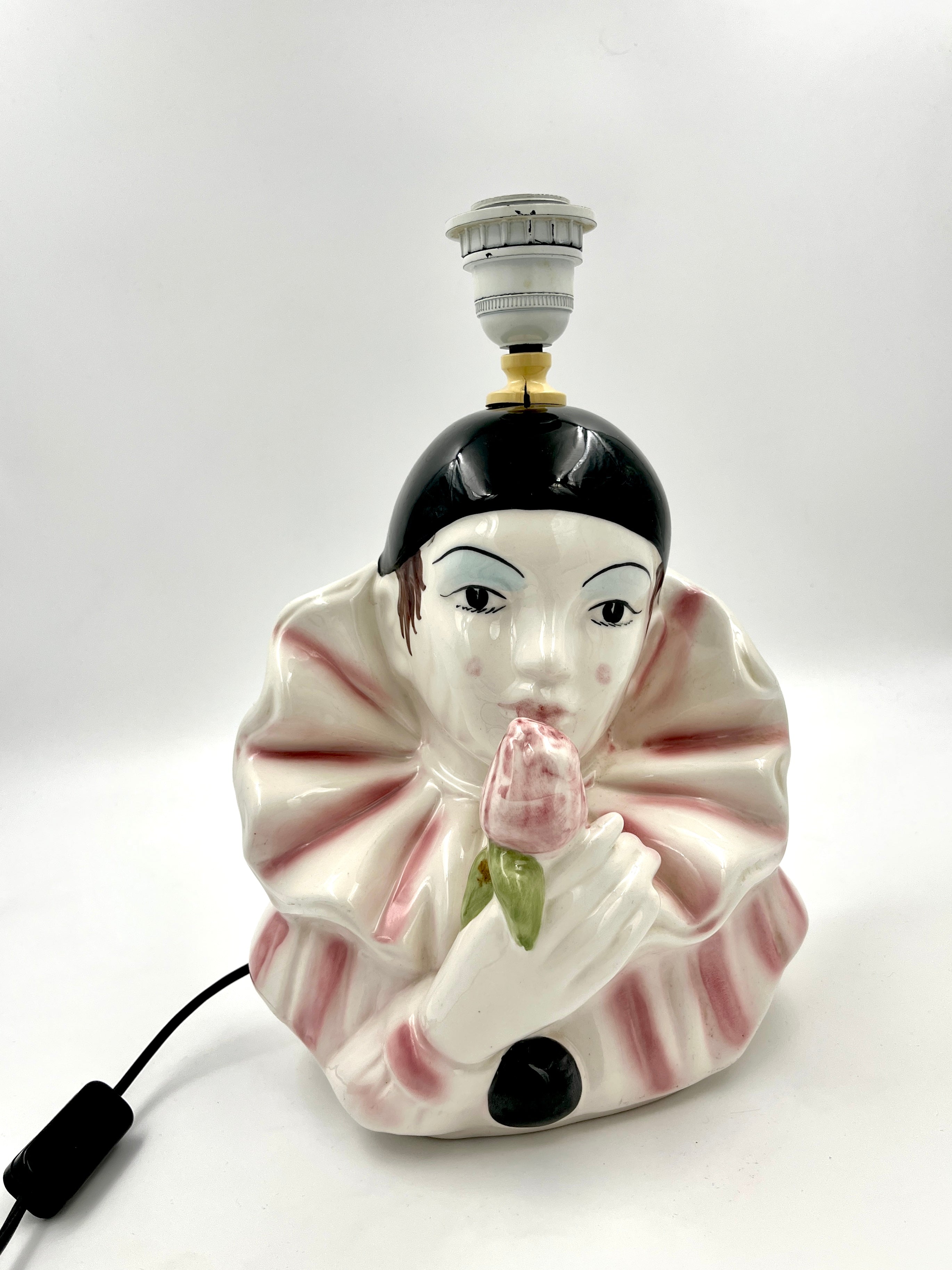 Vintage Pierrot Table Lamp in Porcelain – Retro Clown Figure Lamp Base
