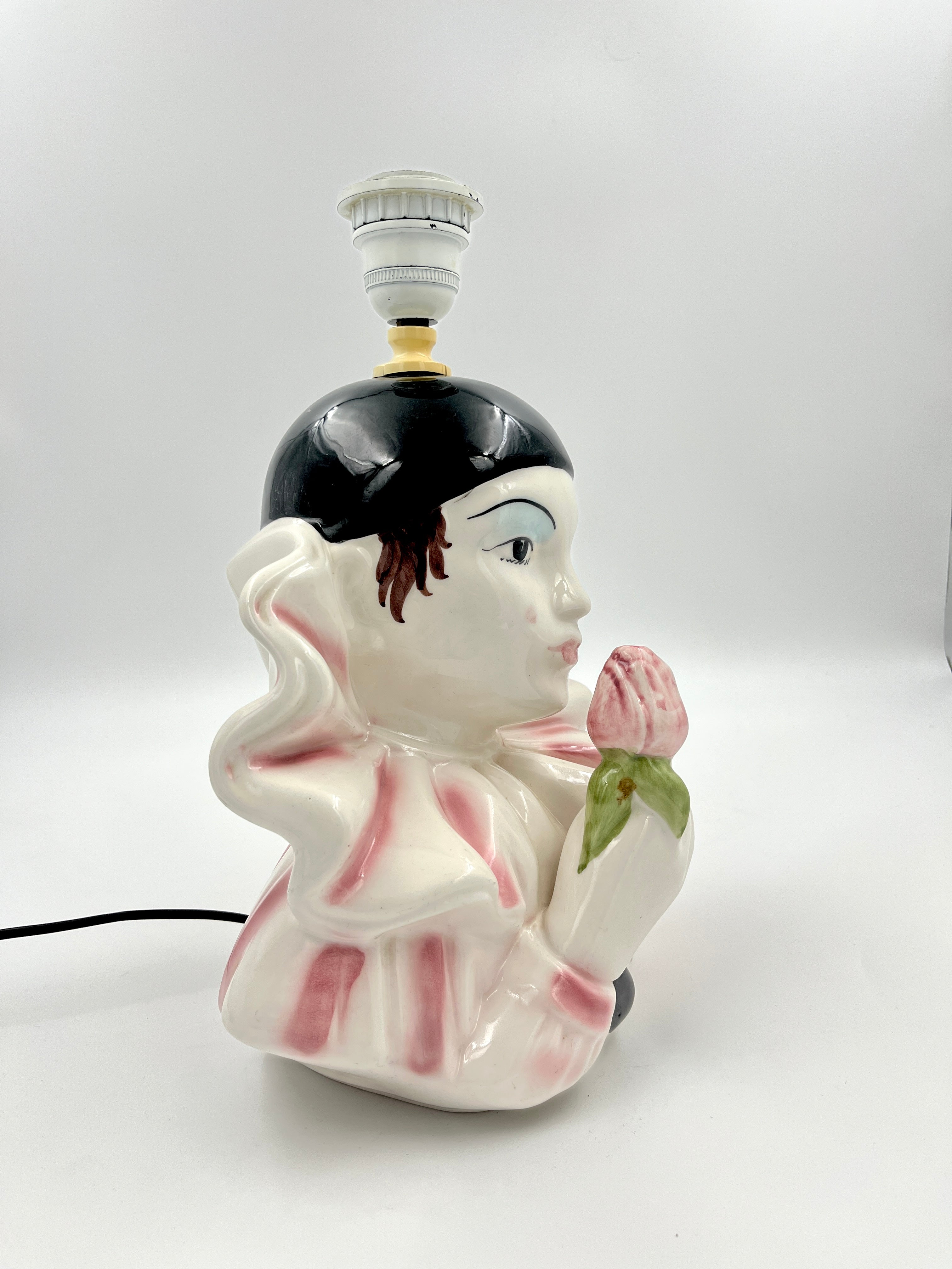 Vintage Pierrot Table Lamp in Porcelain – Retro Clown Figure Lamp Base