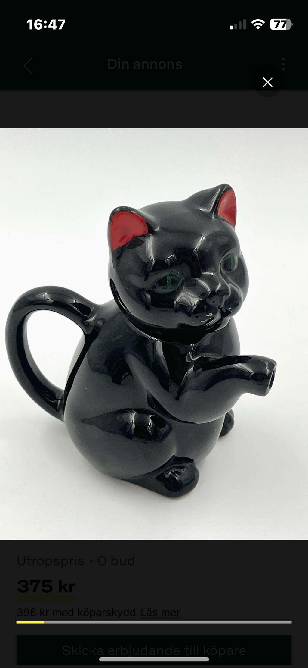 Vintage black cat teapot retro cat pitcher ceramic