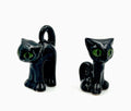 Vintage Black Ceramic Cats with Green Eyes – Mid Century Retro Cat Figurines