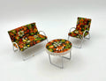 Vintage Dollhouse Furniture Set 1960s–70s – Sofa, Armchair & Table Flower Power Retro