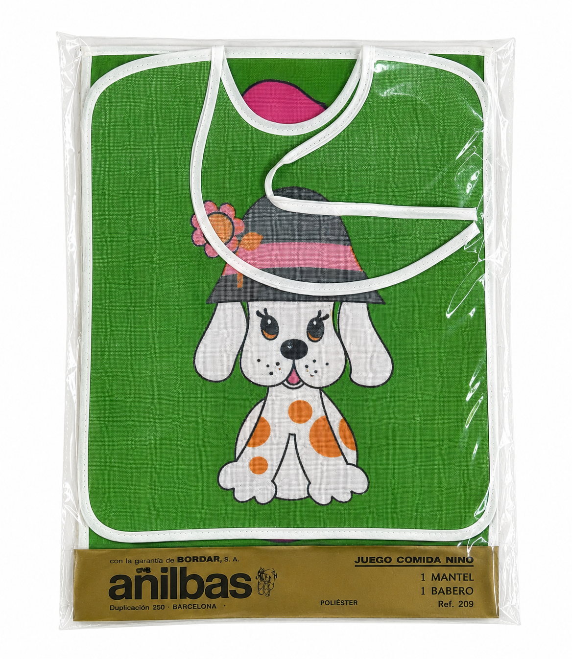 Vintage 1970s Children’s Placemat & Bib Set NOS Sealed Puppy Design Anilbas Spain Retro