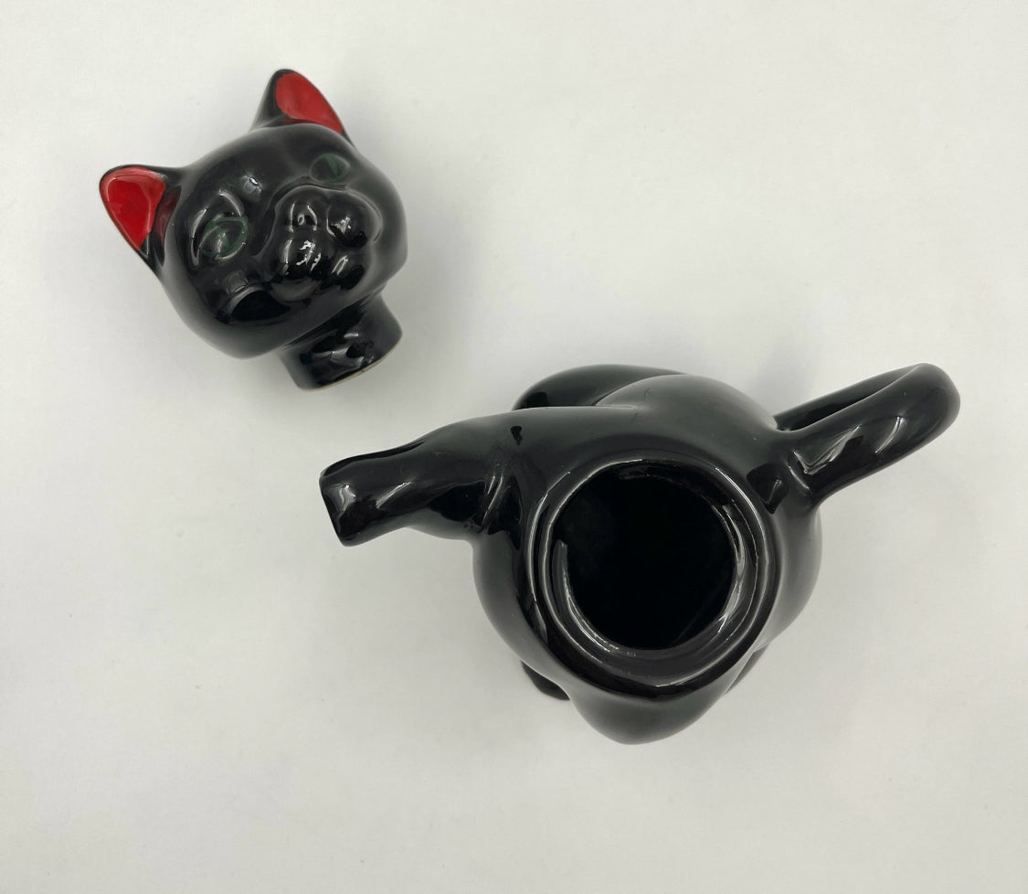 Vintage black cat teapot retro cat pitcher ceramic