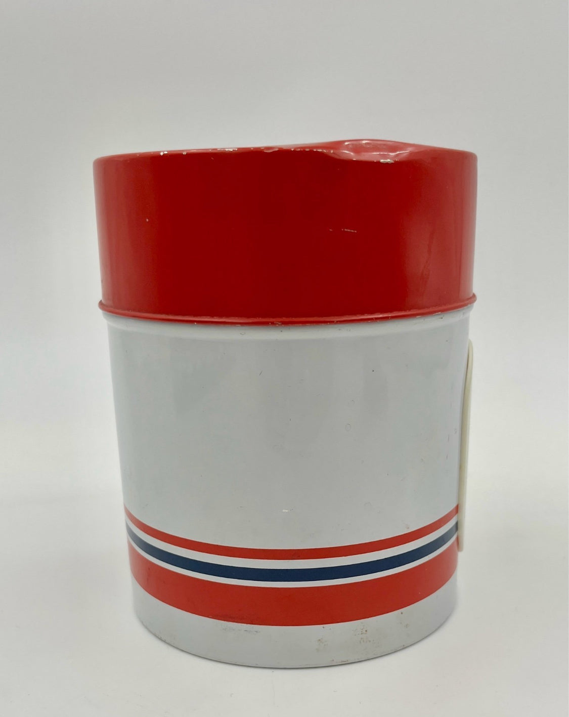 Vintage Tin Container with Red Lid – Retro Storage Jar 1970s