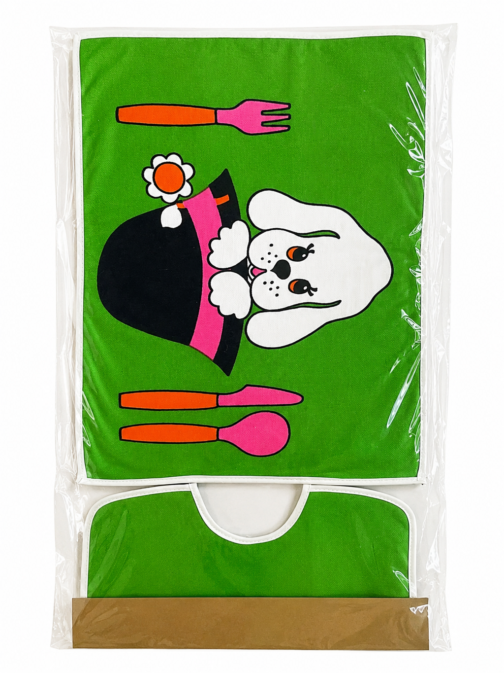 Vintage 1970s Children’s Placemat & Bib Set NOS Sealed Puppy Design Anilbas Spain Retro