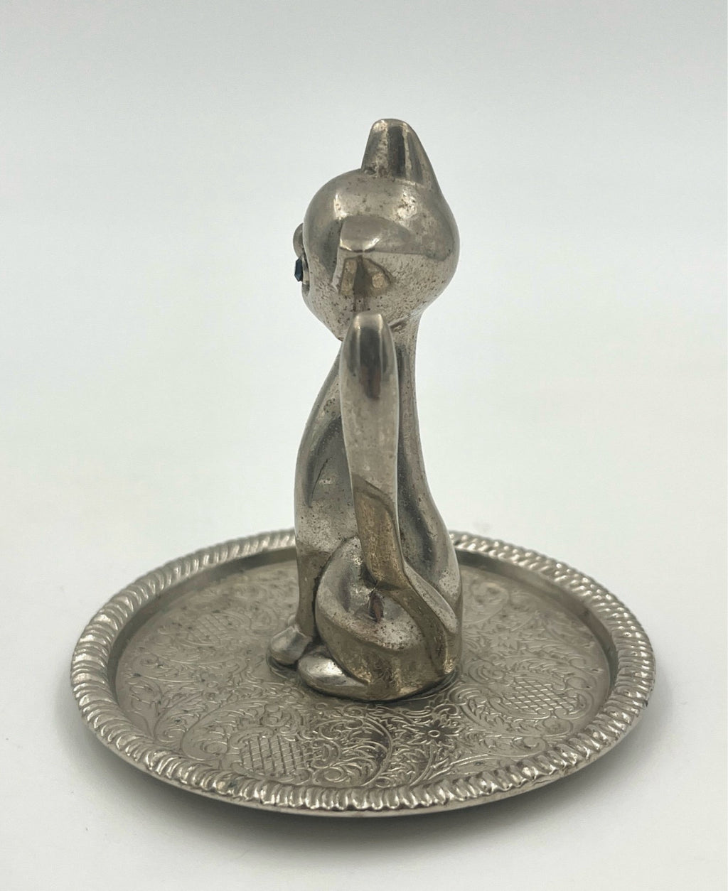 Vintage Cat Jewelry Holder Ring Holder Silver Tray