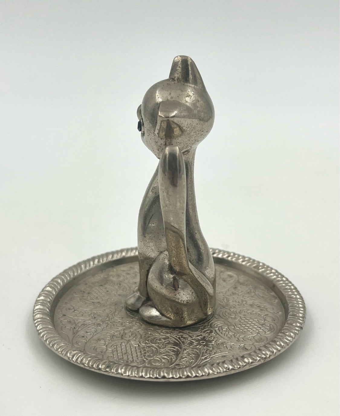 Vintage Cat Jewelry Holder Ring Holder Silver Tray