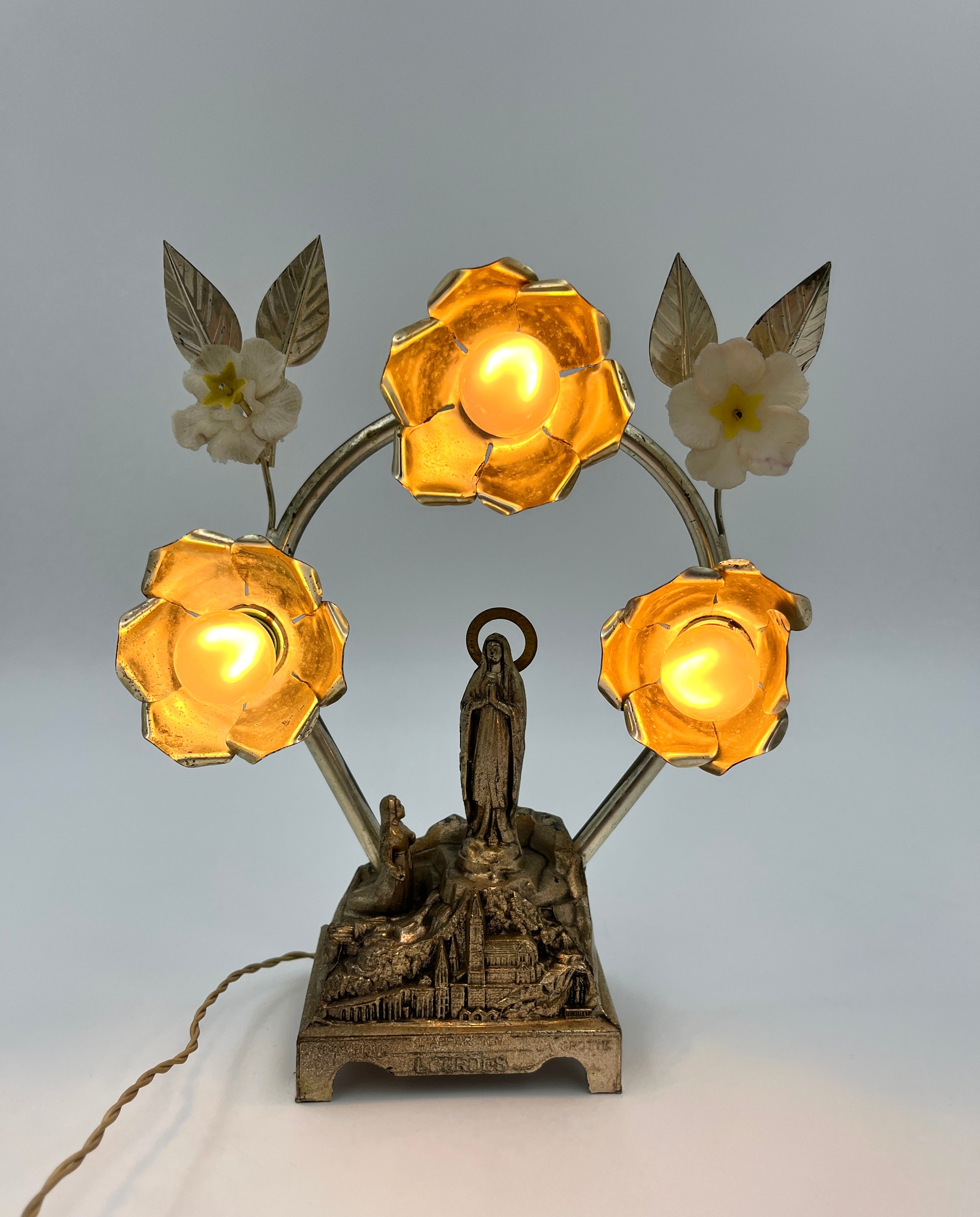 Vintage Lourdes Lamp with Music Box France/Switzerland, Mid-20th Century