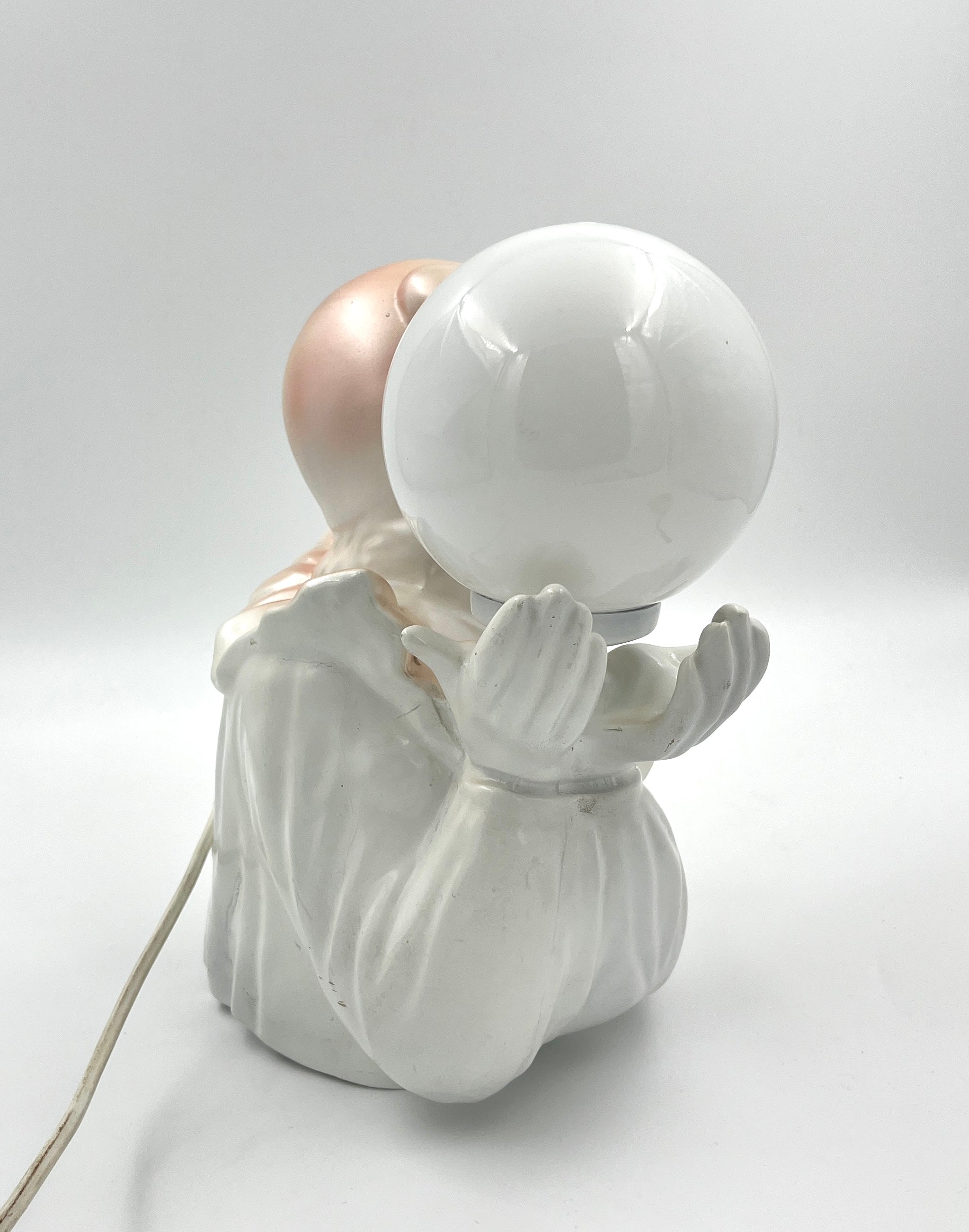 Vintage Pierrot Plastic Table Lamp  Retro Clown Lamp with Glass Globe 1970s 1980s