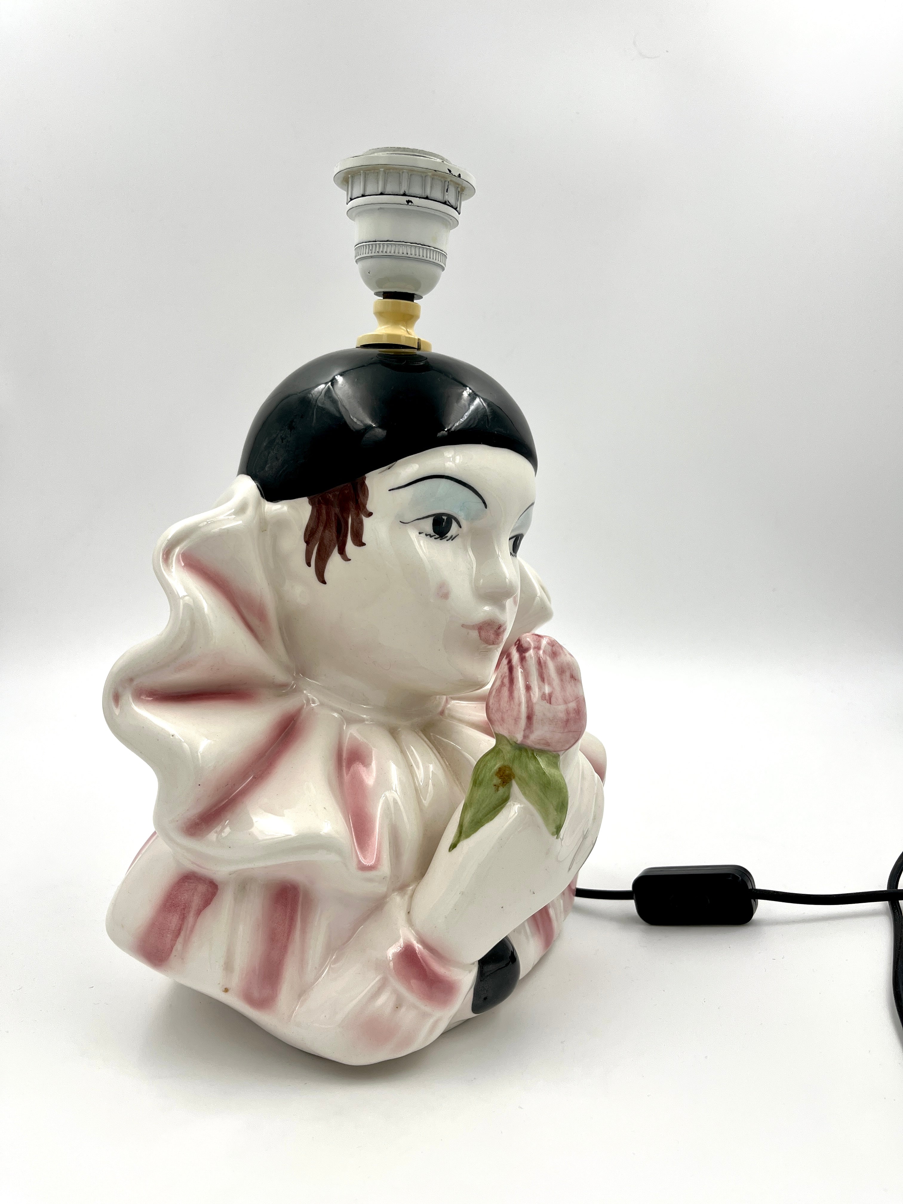 Vintage Pierrot Table Lamp in Porcelain – Retro Clown Figure Lamp Base