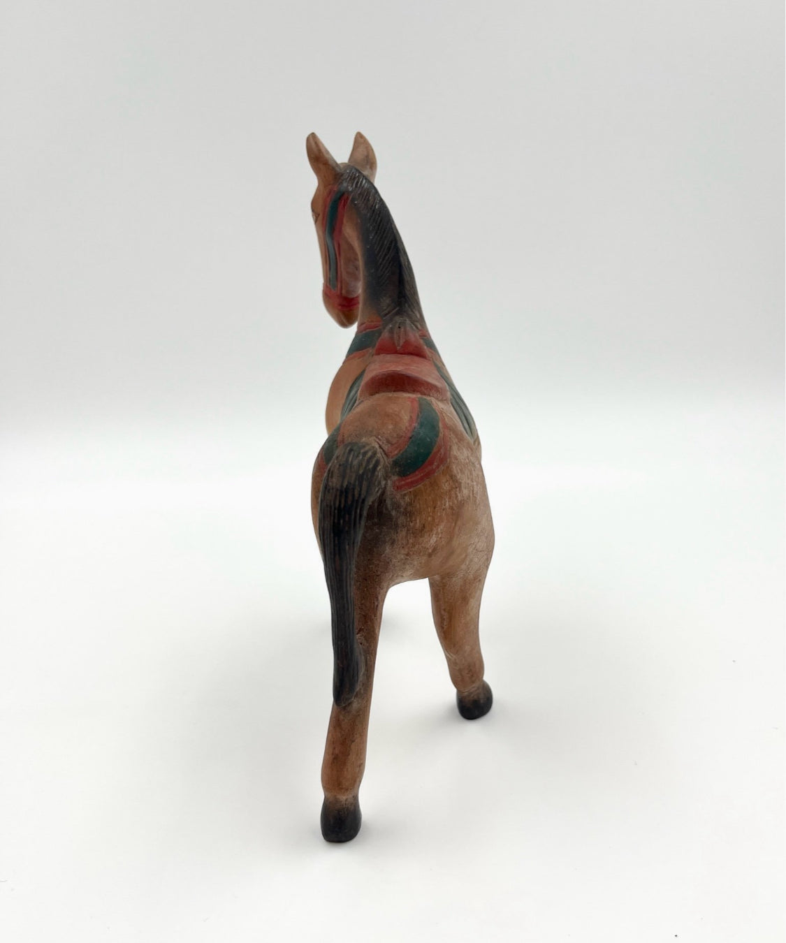 Vintage Hand-Painted Wooden Horse Figurine Folk Art Decor