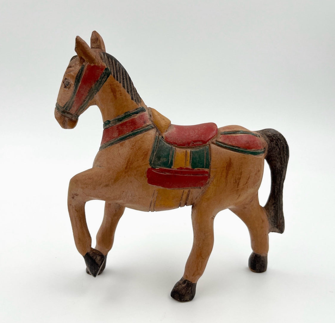 Vintage Hand-Painted Wooden Horse Figurine Retro Decor