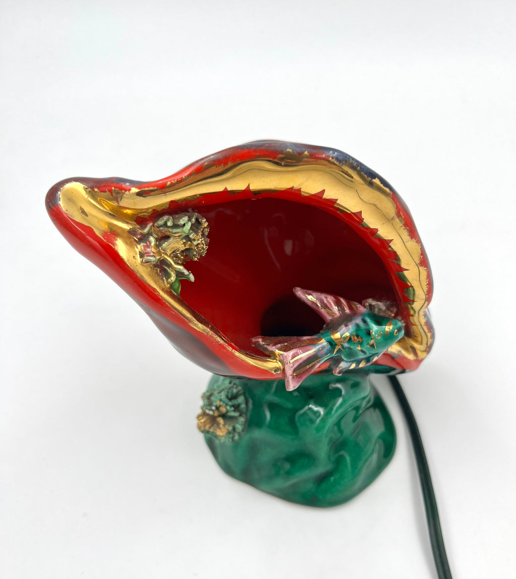 Vintage Vallauris Shell Lamp with Fish French Retro Ceramic Lamp