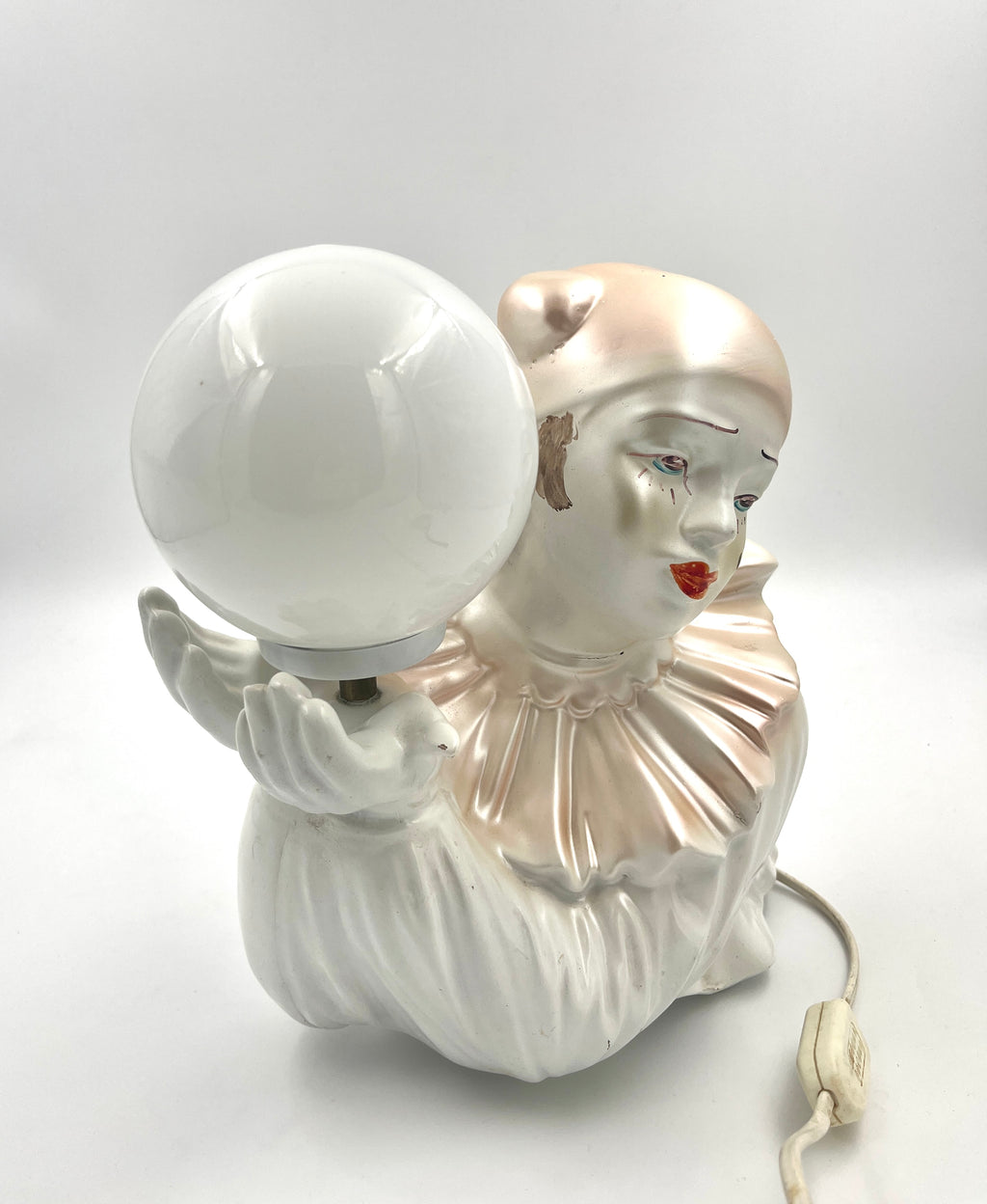 Vintage Pierrot Plastic Table Lamp  Retro Clown Lamp with Glass Globe 1970s 1980s