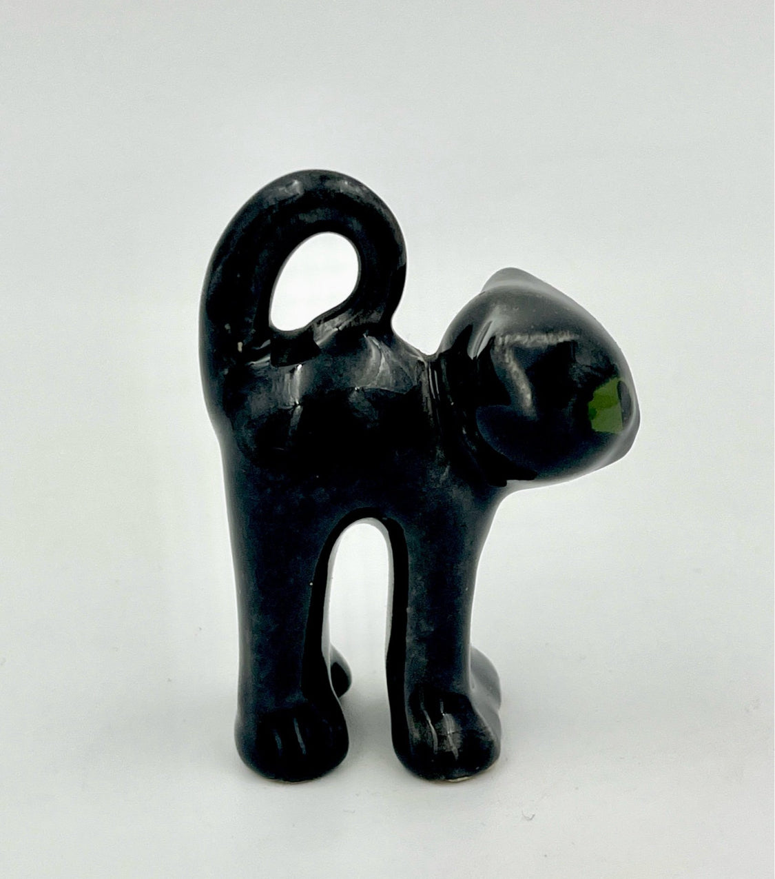Vintage Black Ceramic Cats with Green Eyes – Mid Century Retro Cat Figurines