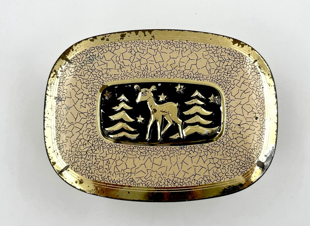 Vintage Art Deco Deer Tin Box – Retro Metal Storage