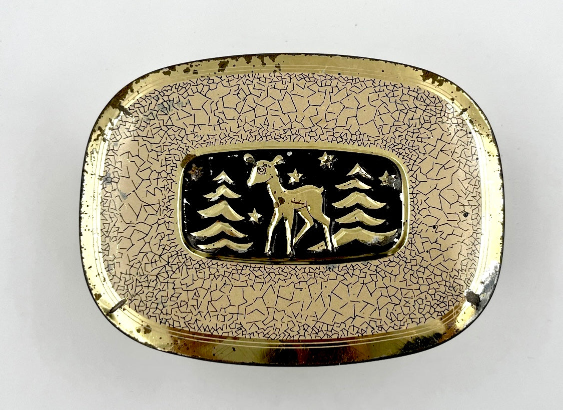 Vintage Art Deco Deer Tin Box – Retro Metal Storage