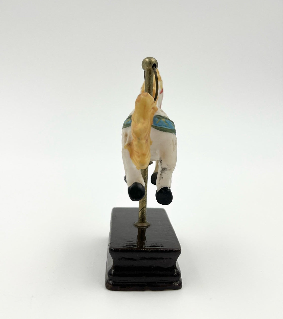 Vintage Carousel Horse Figurine on Wooden Base – Retro Miniature Decor