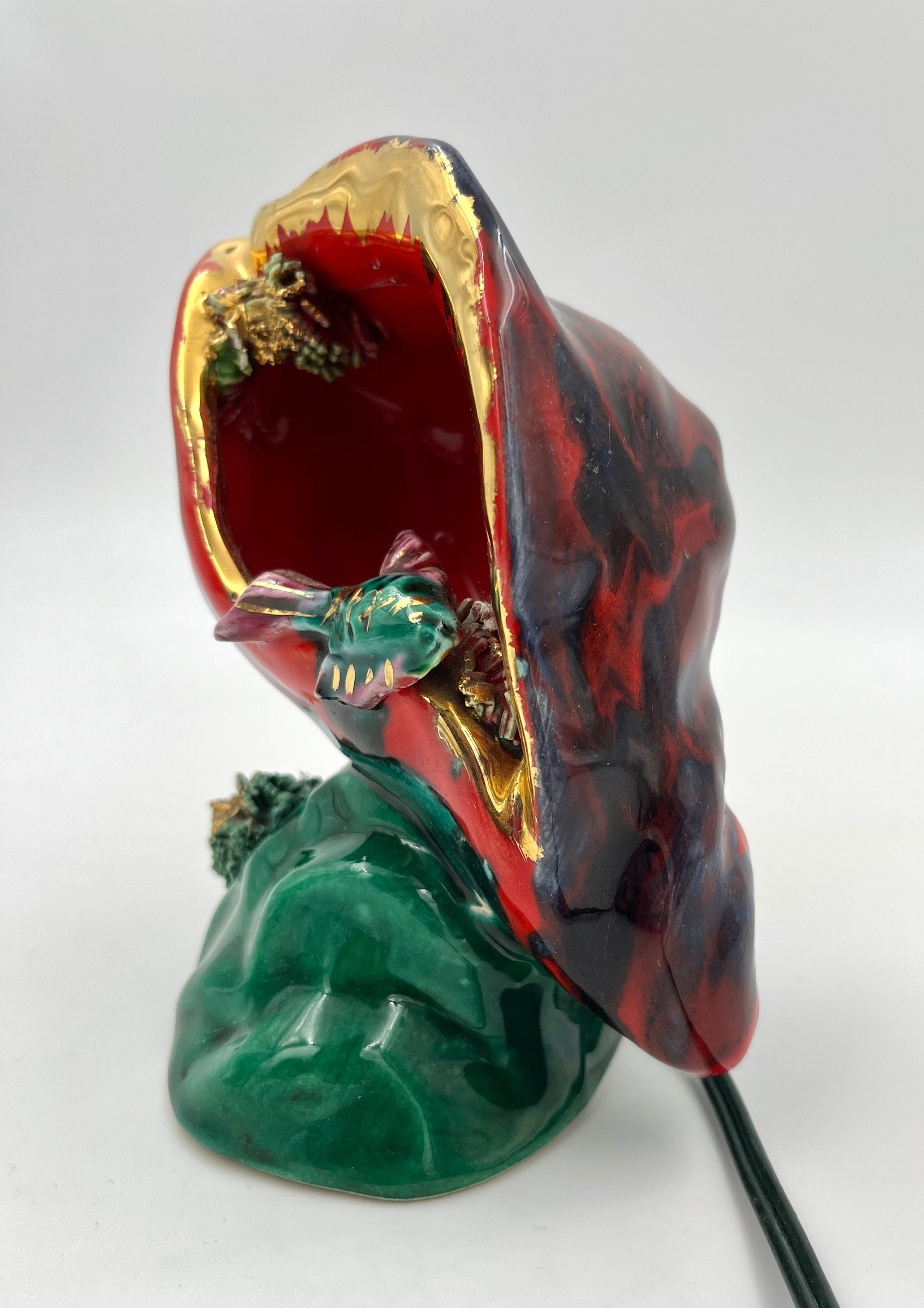 Vintage Vallauris Shell Lamp with Fish French Retro Ceramic Lamp