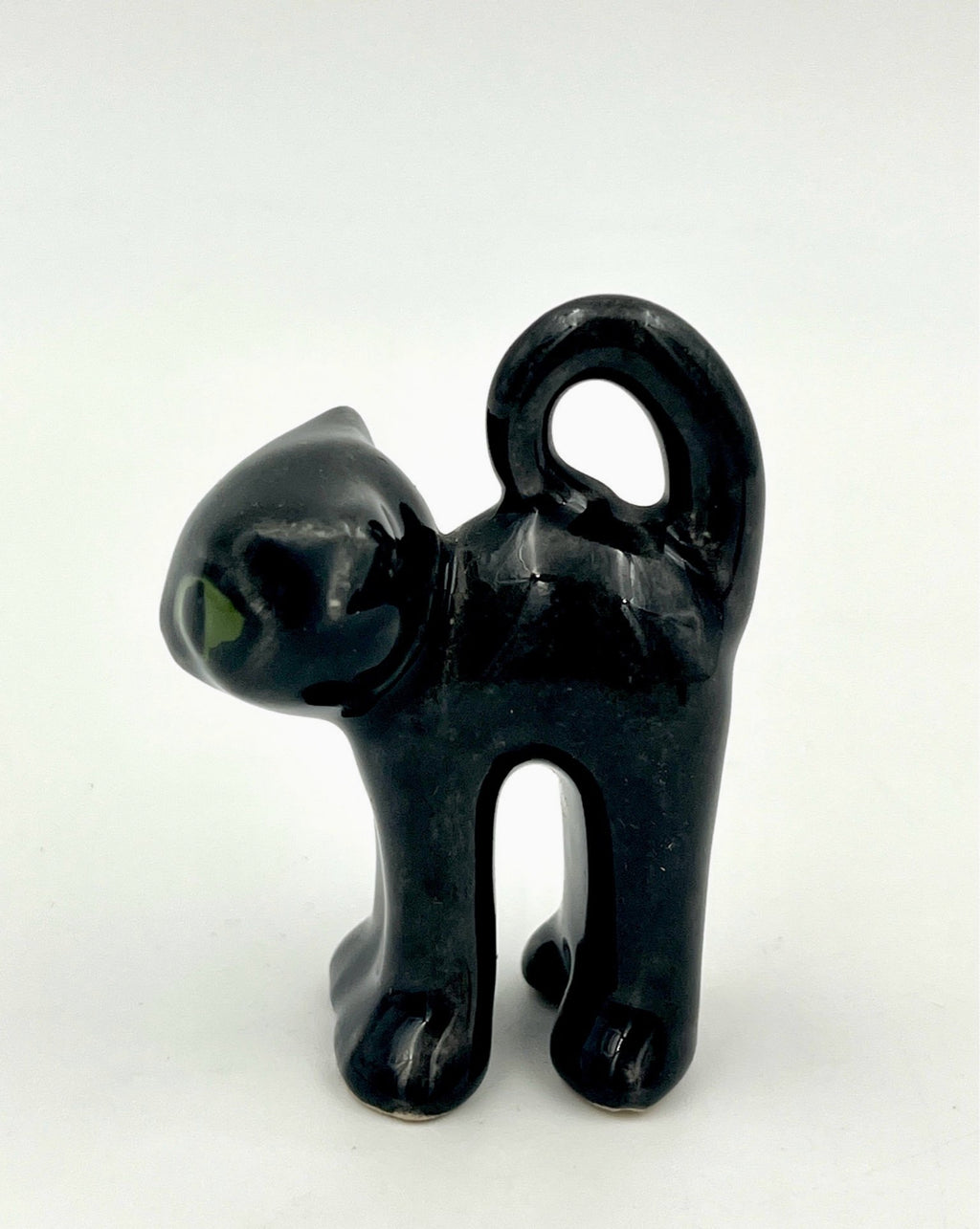 Vintage Black Ceramic Cats with Green Eyes – Mid Century Retro Cat Figurines