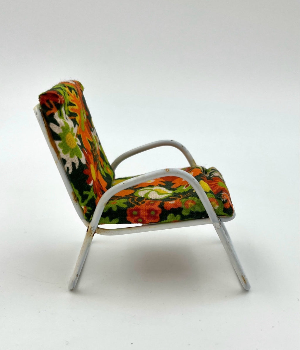 Vintage Dollhouse Furniture Set 1960s–70s – Sofa, Armchair & Table Flower Power Retro